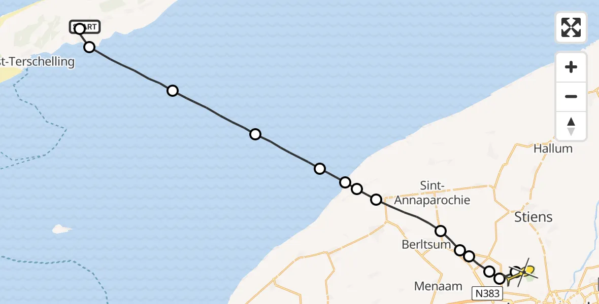 Routekaart van de vlucht: Ambulancehelikopter naar Vliegbasis Leeuwarden, Stortumerdijk
