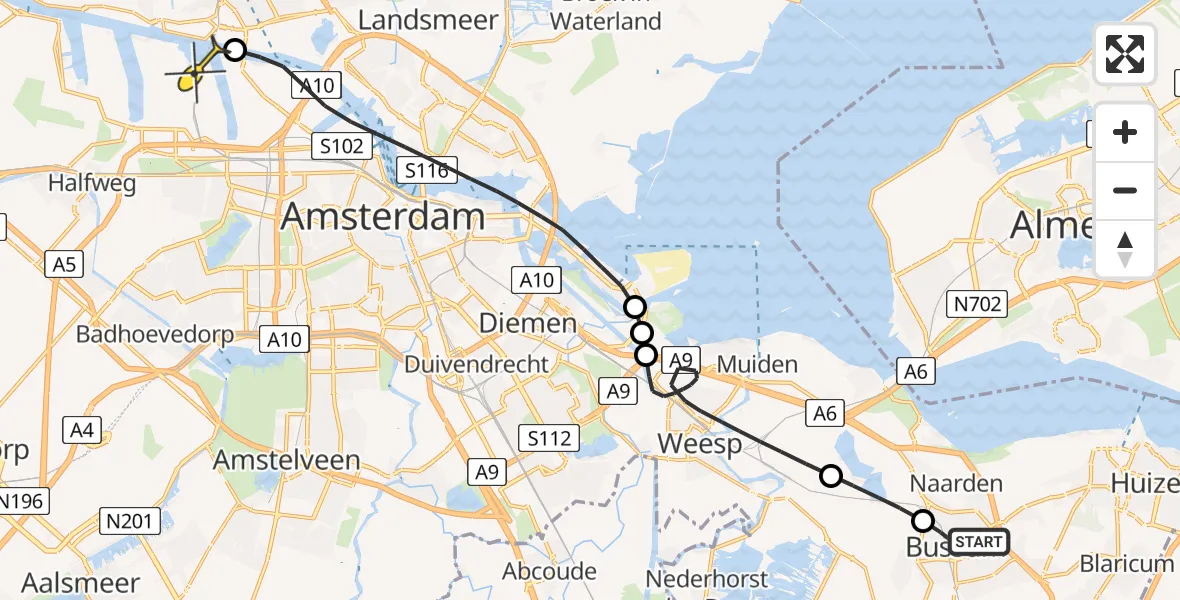 Routekaart van de vlucht: Lifeliner 1 naar Amsterdam Heliport, Parallelweg