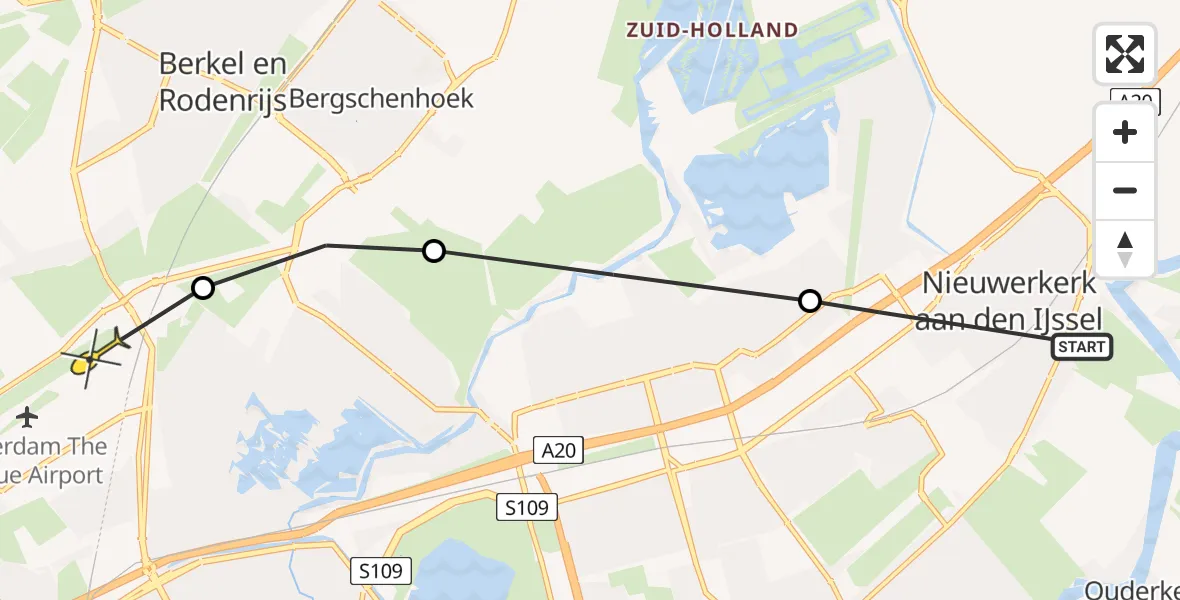 Routekaart van de vlucht: Lifeliner 2 naar Rotterdam The Hague Airport, Rijksweg A20