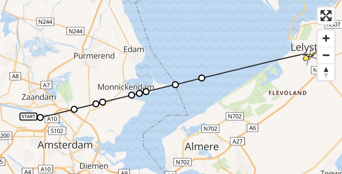 Routekaart van de vlucht: Lifeliner 1 naar Lelystad, Kompasweg