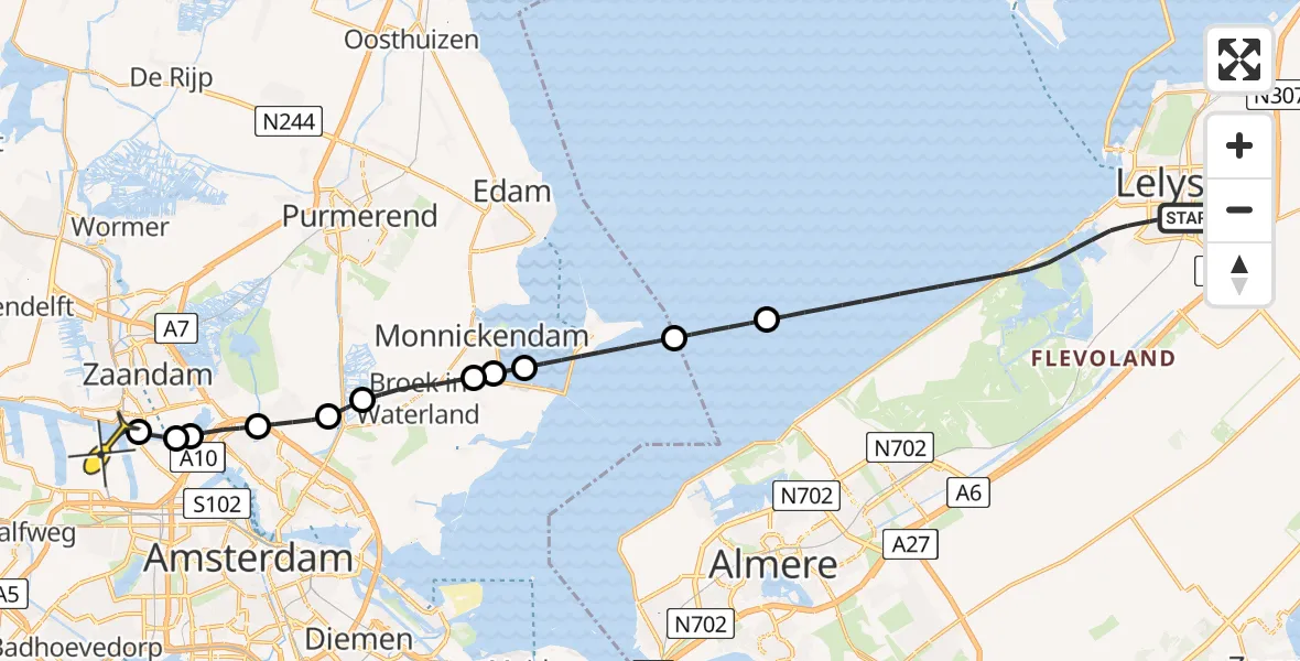 Routekaart van de vlucht: Lifeliner 1 naar Amsterdam Heliport, Zuigerplasdreef