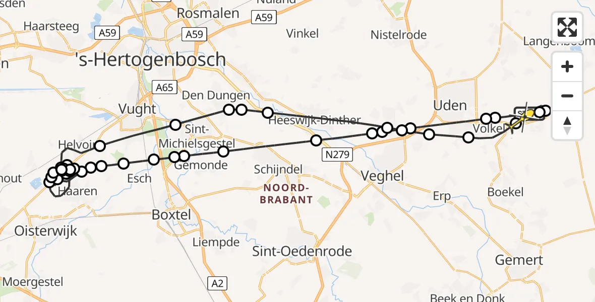 Routekaart van de vlucht: Politieheli naar Vliegbasis Volkel, Zeelandsedijk