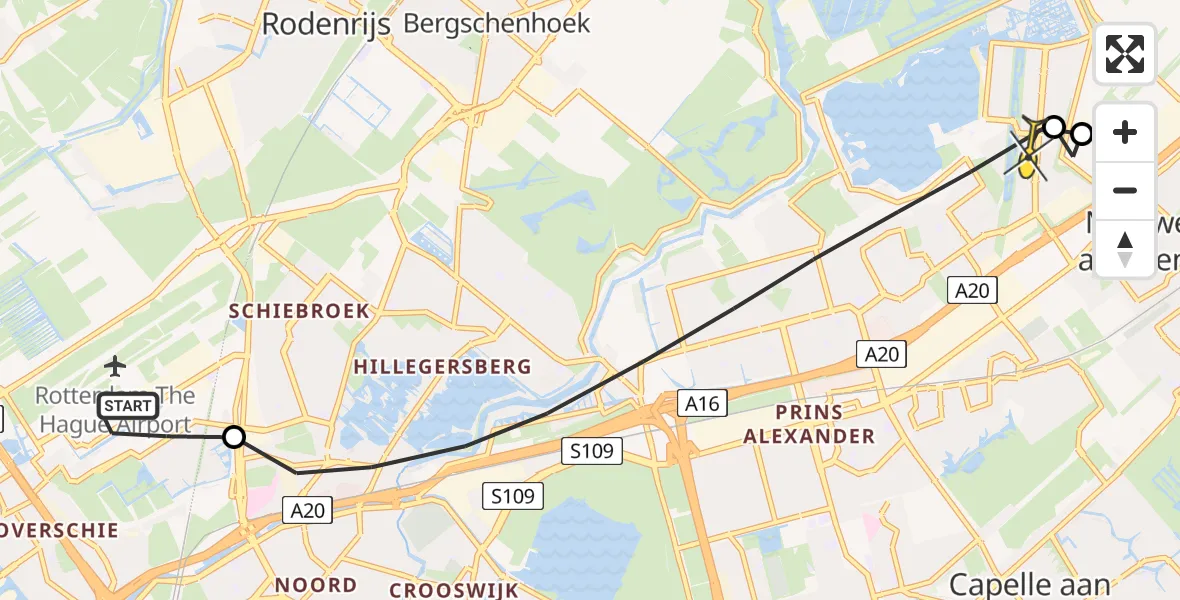 Routekaart van de vlucht: Lifeliner 2 naar Rotterdam, Reijsendaal