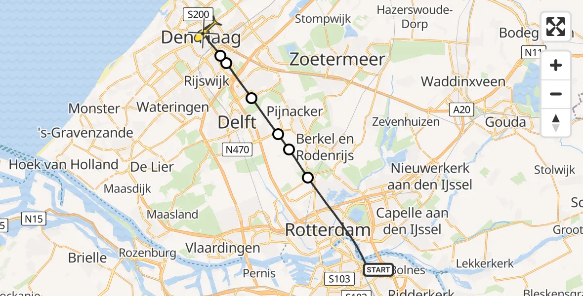 Routekaart van de vlucht: Lifeliner 2 naar Den Haag, Atletiekstraat