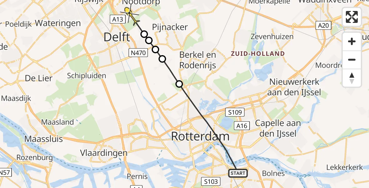 Routekaart van de vlucht: Lifeliner 2 naar Den Haag, Nesserdijk