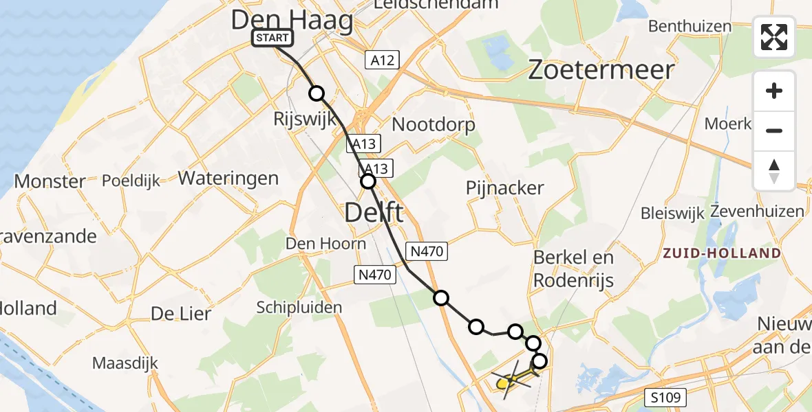 Routekaart van de vlucht: Lifeliner 2 naar Rotterdam The Hague Airport, Hoefkade