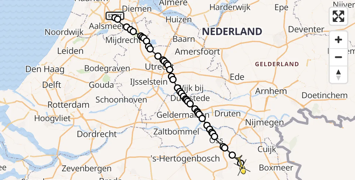 Routekaart van de vlucht: Politieheli naar Vliegbasis Volkel, Thermiekstraat