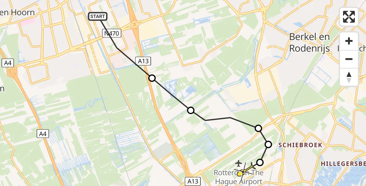 Routekaart van de vlucht: Lifeliner 2 naar Rotterdam The Hague Airport, Van der Maasweg