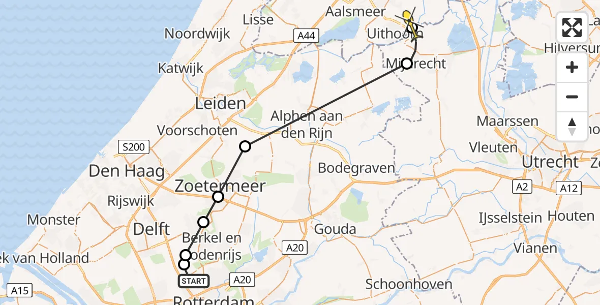 Routekaart van de vlucht: Politiehelikopter naar Amstelveen, Ringdijk Bovenkerker Polder