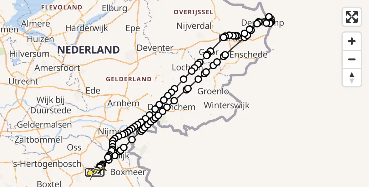 Routekaart van de vlucht: Politieheli naar Vliegbasis Volkel, Zeelandsedijk