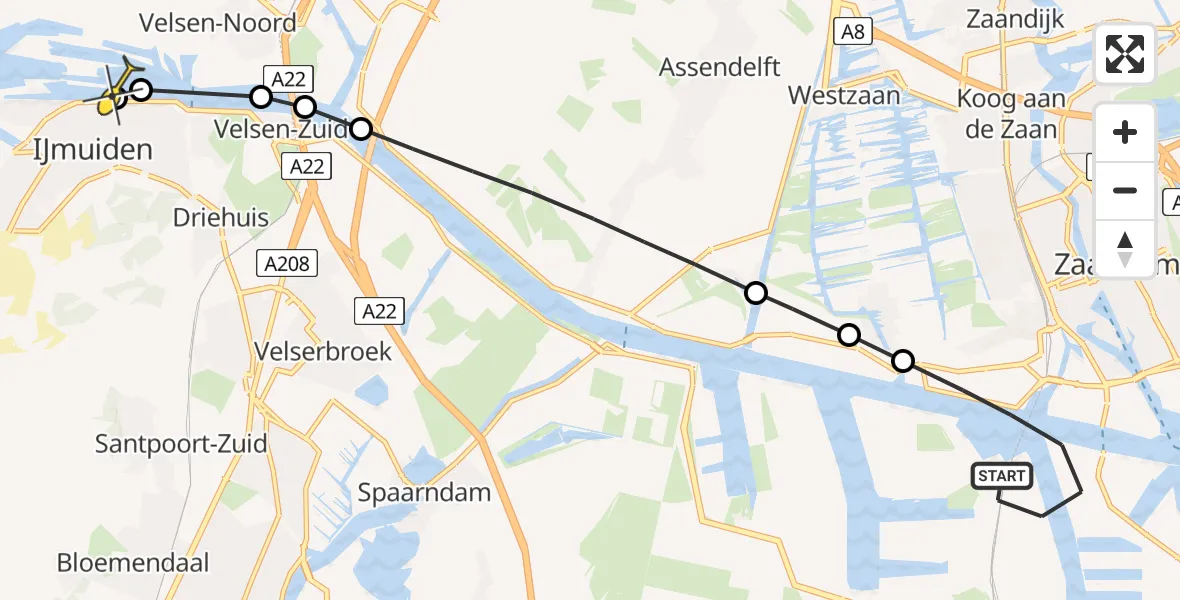 Routekaart van de vlucht: Lifeliner 1 naar IJmuiden Heliport, Lipariweg