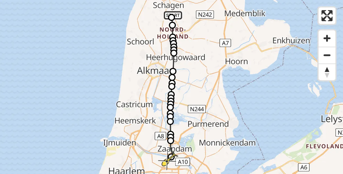 Routekaart van de vlucht: Lifeliner 1 naar Amsterdam Heliport, Middenweg