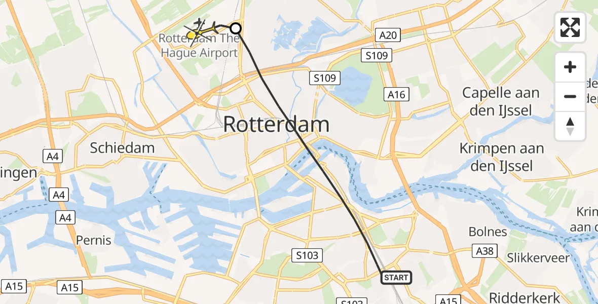 Routekaart van de vlucht: Lifeliner 2 naar Rotterdam The Hague Airport, Colosseumweg