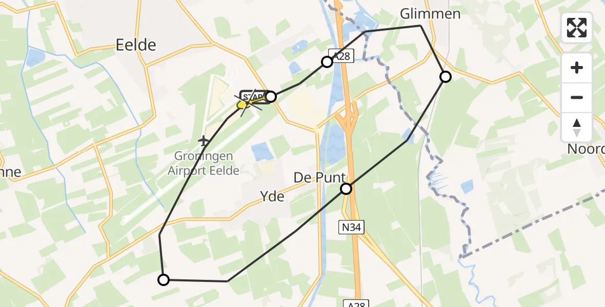 Routekaart van de vlucht: Lifeliner 4 naar Groningen Airport Eelde, Luchtenburgerweg