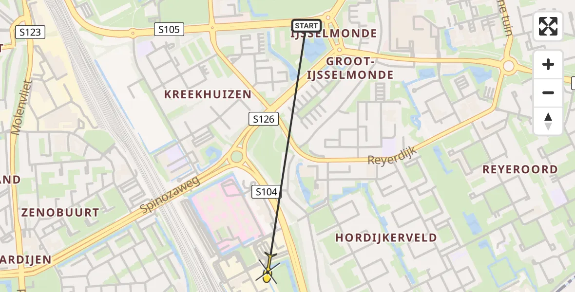 Routekaart van de vlucht: Lifeliner 2 naar Rotterdam, Schoonhovenstraat