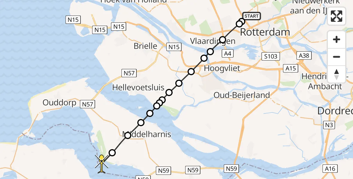 Routekaart van de vlucht: Lifeliner 2 naar Herkingen, Vliegveldweg