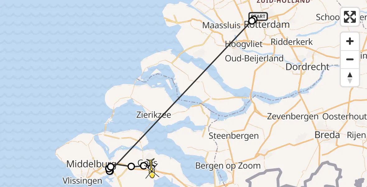 Routekaart van de vlucht: Lifeliner 2 naar Kloetinge, Schielaan