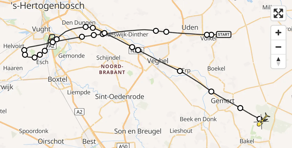 Routekaart van de vlucht: Lifeliner 3 naar Milheeze, Zeelandsedijk