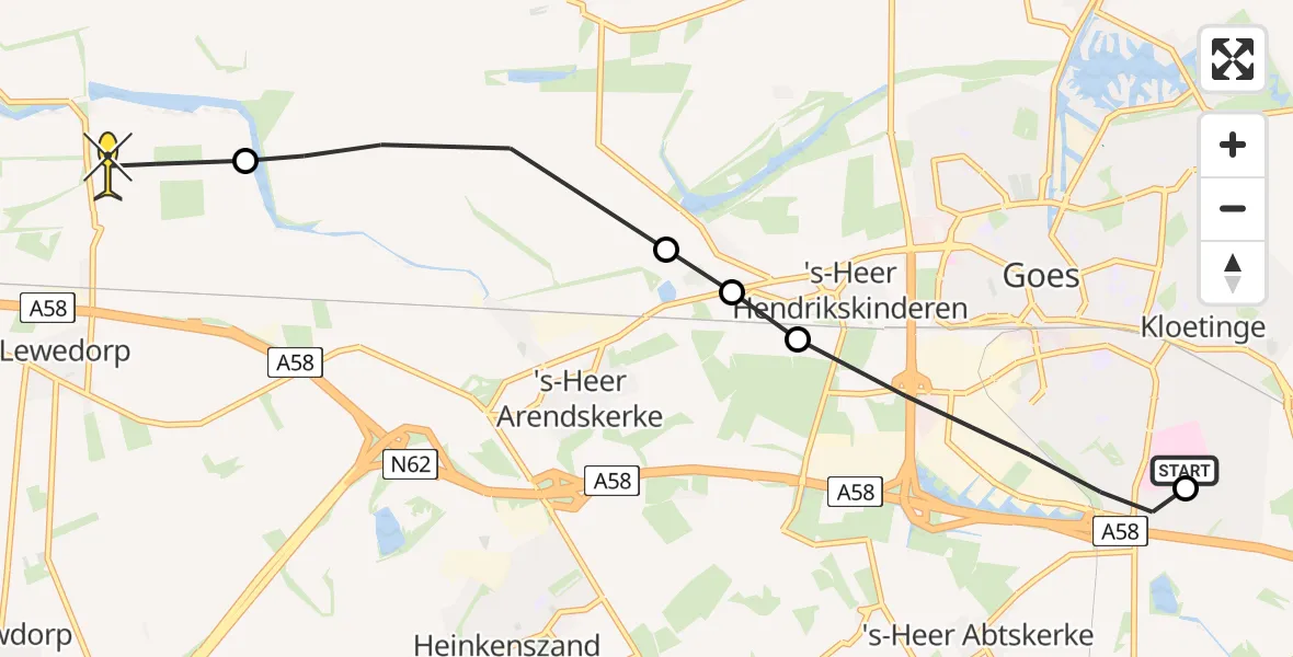 Routekaart van de vlucht: Lifeliner 2 naar 's-Heer Arendskerke, Gitaarstraat