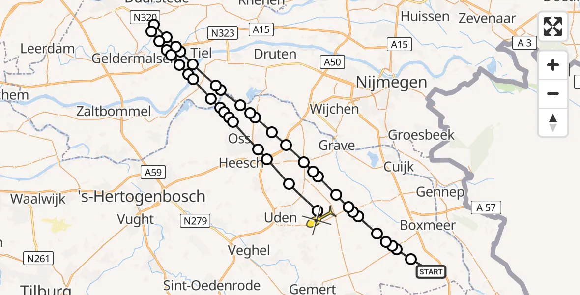 Routekaart van de vlucht: Lifeliner 3 naar Vliegbasis Volkel, Lindelaan