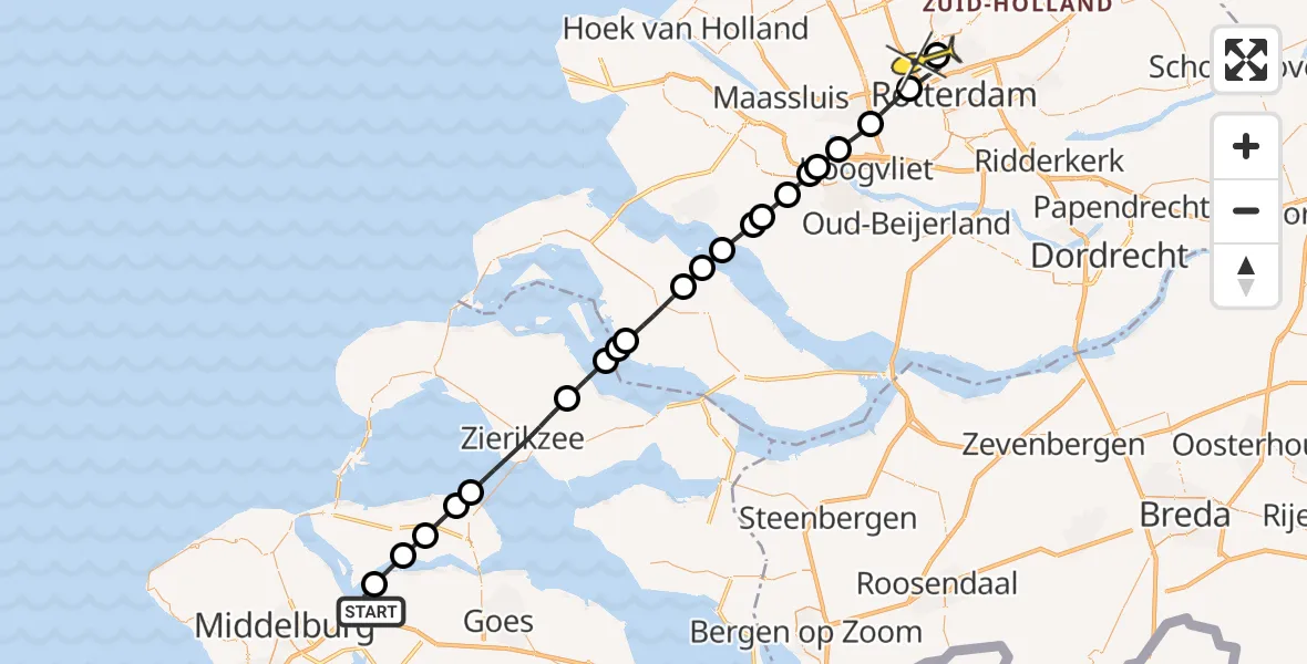 Routekaart van de vlucht: Lifeliner 2 naar Rotterdam The Hague Airport, Oranjeplaatweg