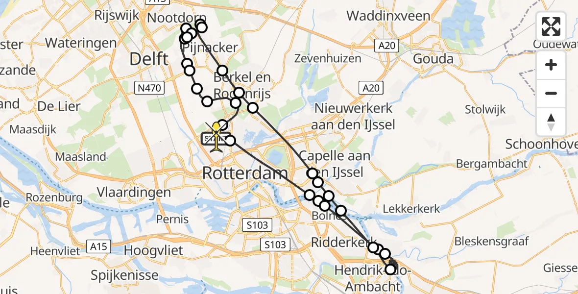 Routekaart van de vlucht: Lifeliner 2 naar Rotterdam The Hague Airport, Edsger Dijkstralaan