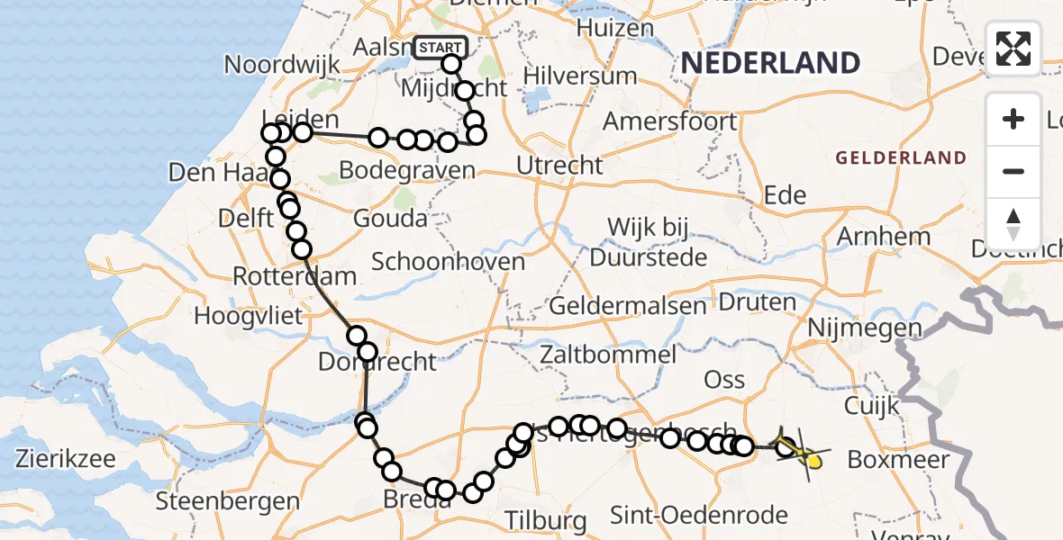 Routekaart van de vlucht: Politieheli naar Vliegbasis Volkel, Bovenkerkerweg