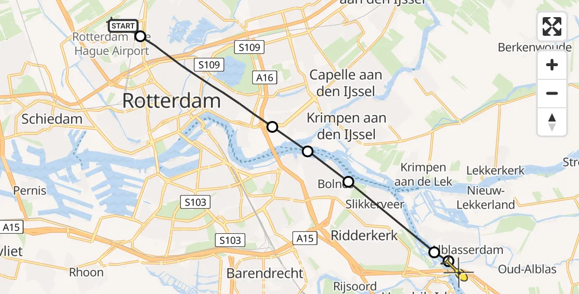 Routekaart van de vlucht: Lifeliner 2 naar Alblasserdam, Diamantweg