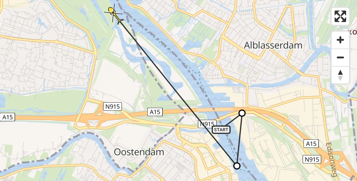 Routekaart van de vlucht: Lifeliner 2 naar Ridderkerk, De Noordkade