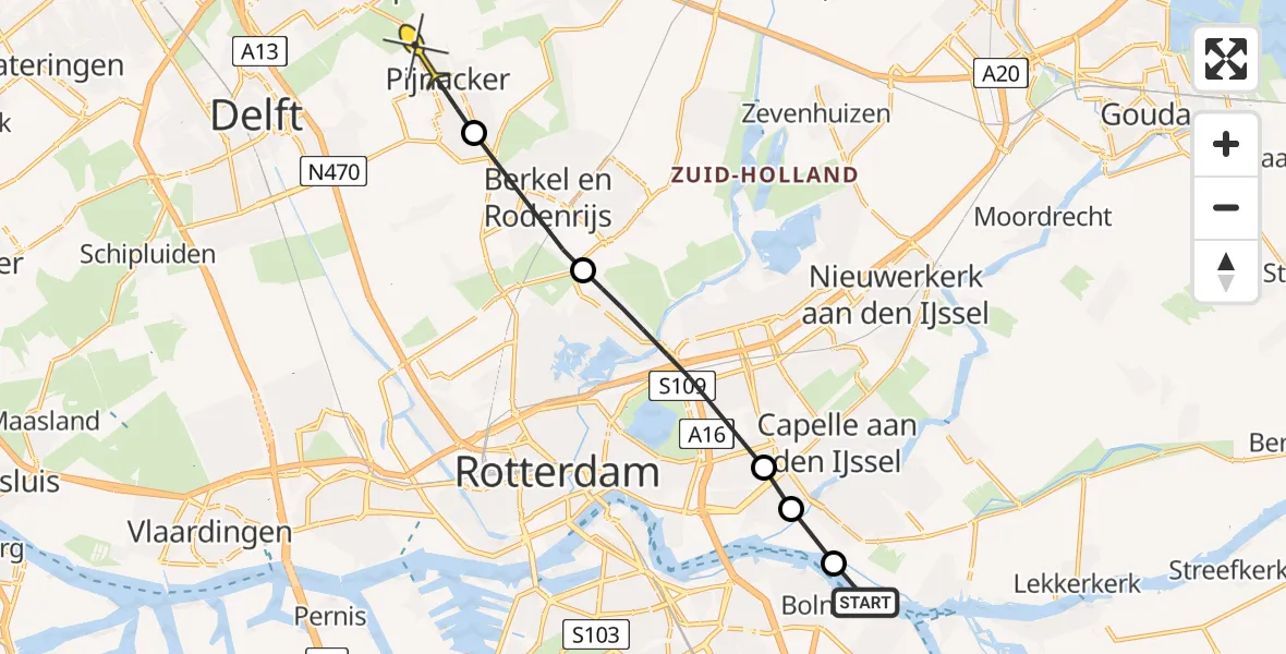 Routekaart van de vlucht: Lifeliner 2 naar Pijnacker, Zaag