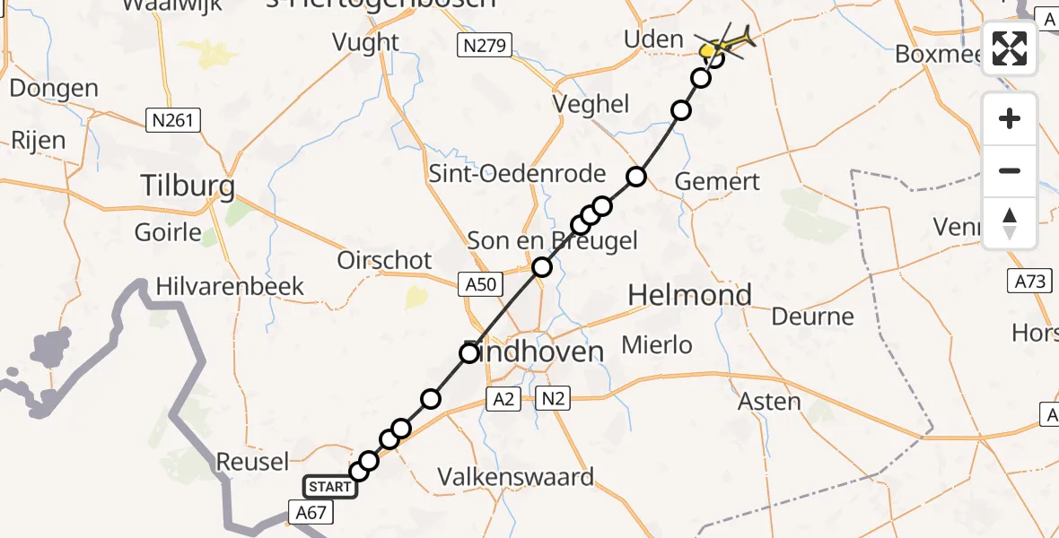 Routekaart van de vlucht: Lifeliner 3 naar Vliegbasis Volkel, Jacht hut