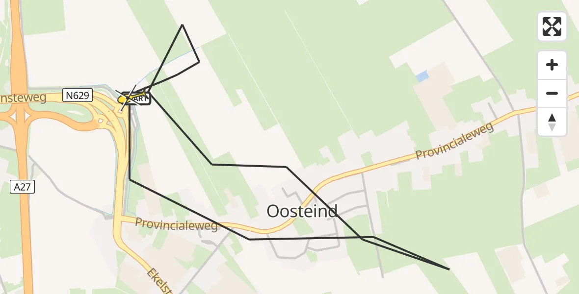 Routekaart van de vlucht: Traumahelikopter naar Oosteind, Kerkepad