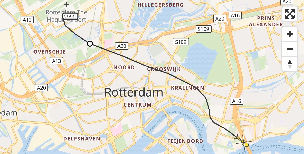 Routekaart van de vlucht: Lifeliner 2 naar Rotterdam, Schaardijk