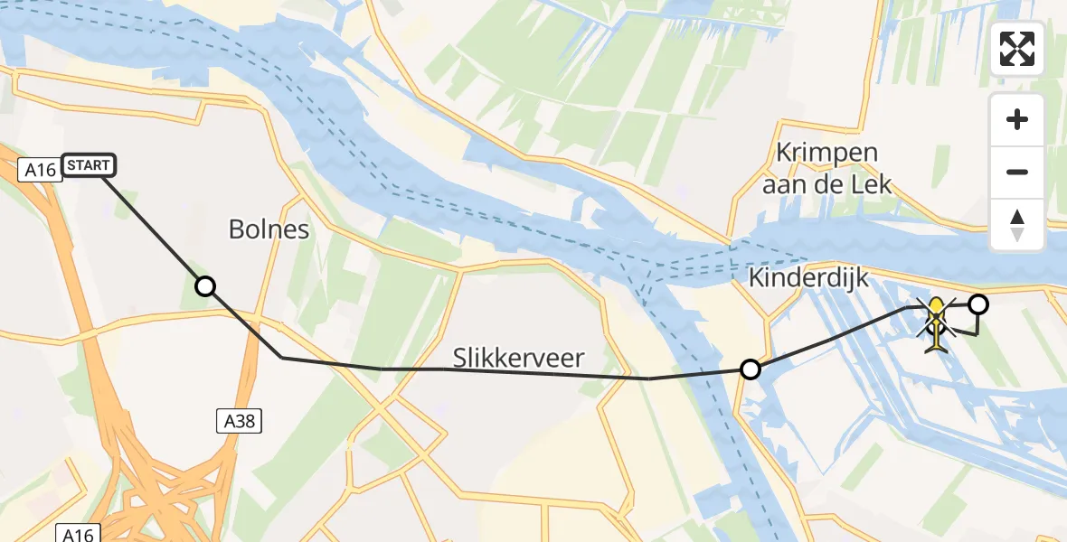 Routekaart van de vlucht: Lifeliner 2 naar Kinderdijk, Boezemkade