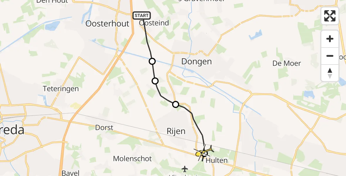 Routekaart van de vlucht: Lifeliner 3 naar Vliegbasis Gilze-Rijen, Rijksweg