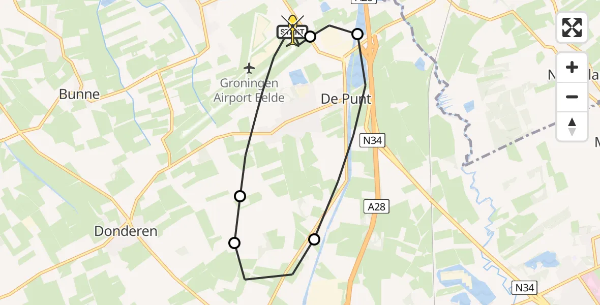 Routekaart van de vlucht: Lifeliner 4 naar Groningen Airport Eelde, Verlengde Kampstukkenweg