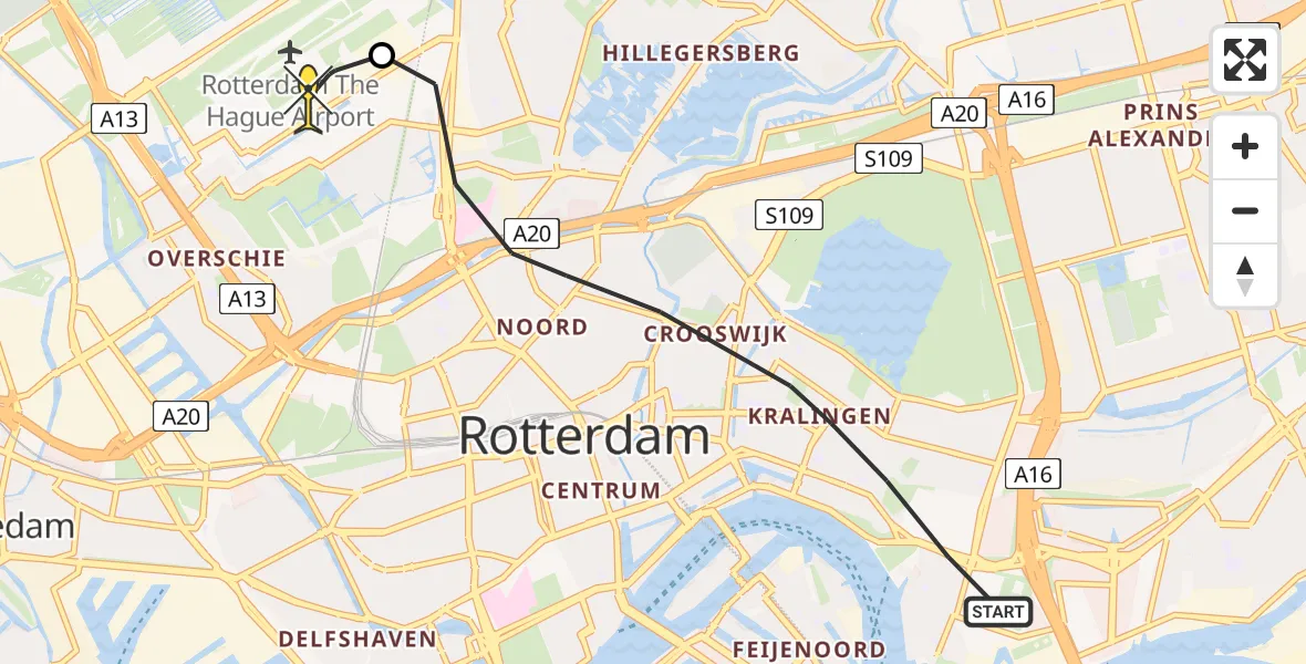 Routekaart van de vlucht: Lifeliner 2 naar Rotterdam The Hague Airport, Brandenburgbaan