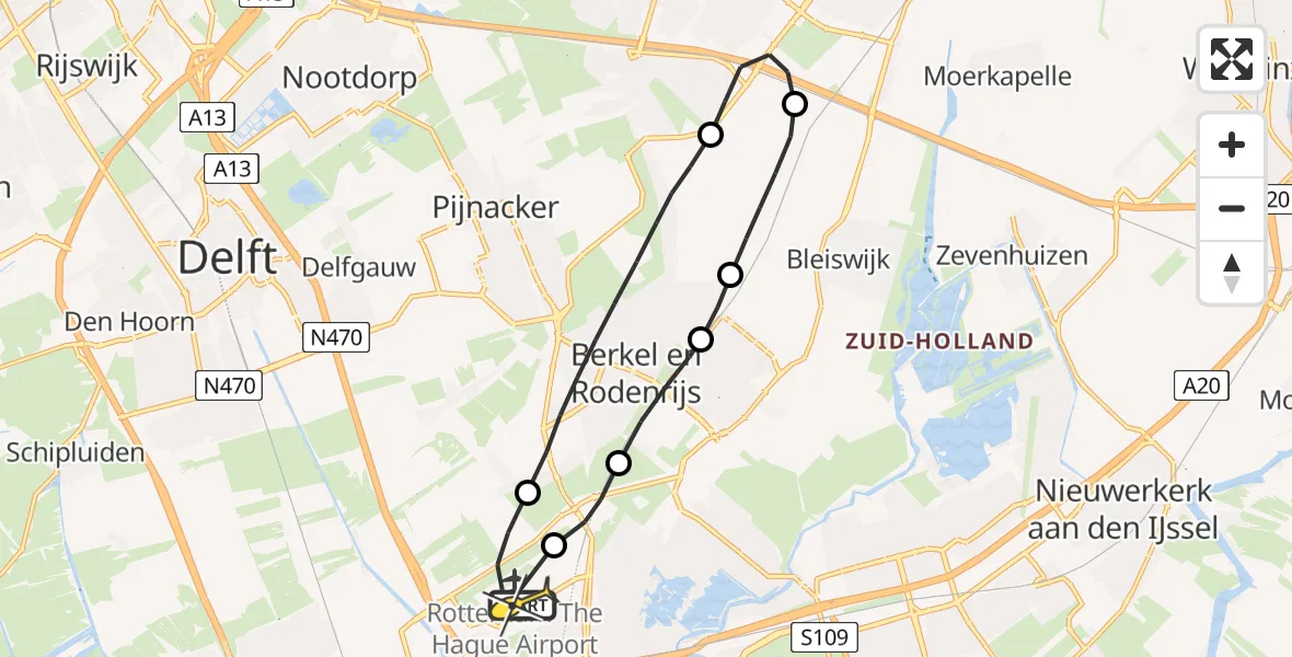 Routekaart van de vlucht: Lifeliner 2 naar Rotterdam The Hague Airport, Violierenweg