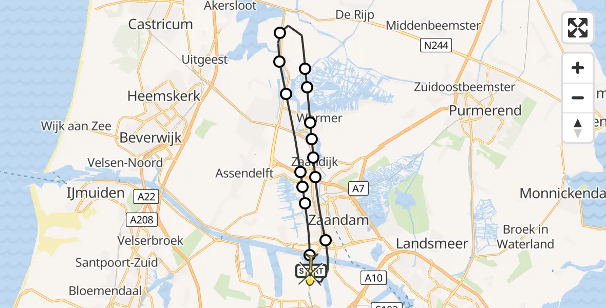 Routekaart van de vlucht: Lifeliner 1 naar Amsterdam Heliport, Westhavenweg