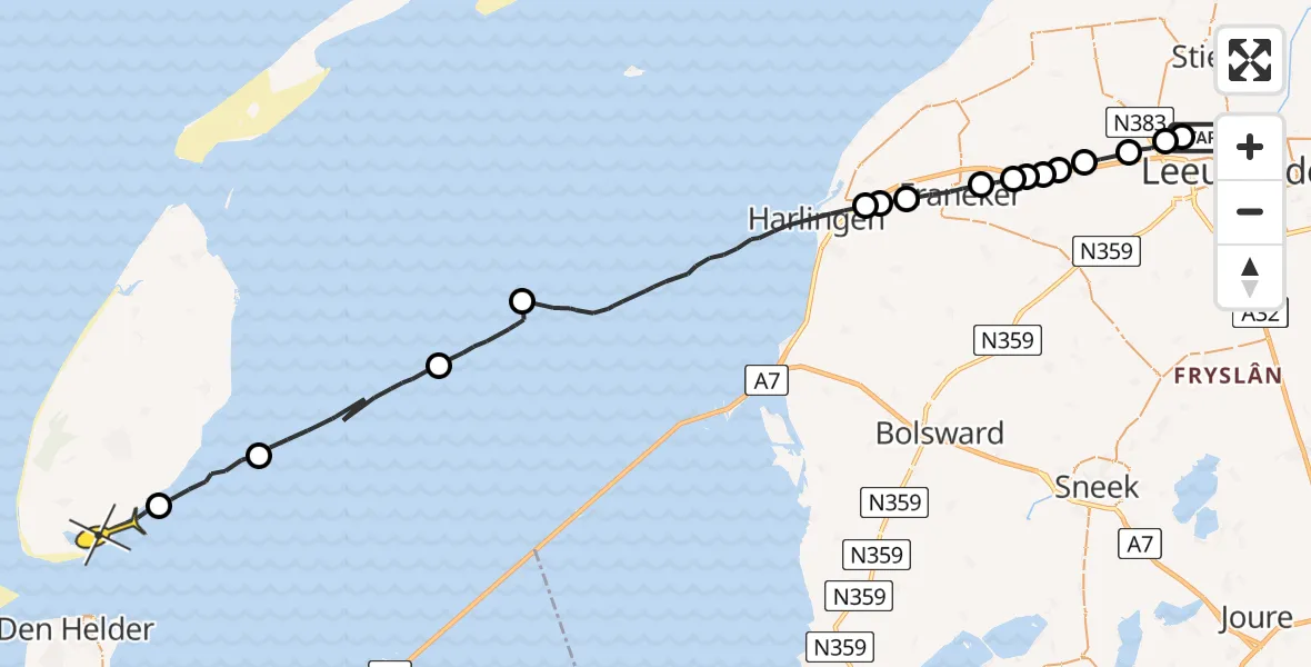 Routekaart van de vlucht: Ambulanceheli naar Den Hoorn, Sasker van Heringawei