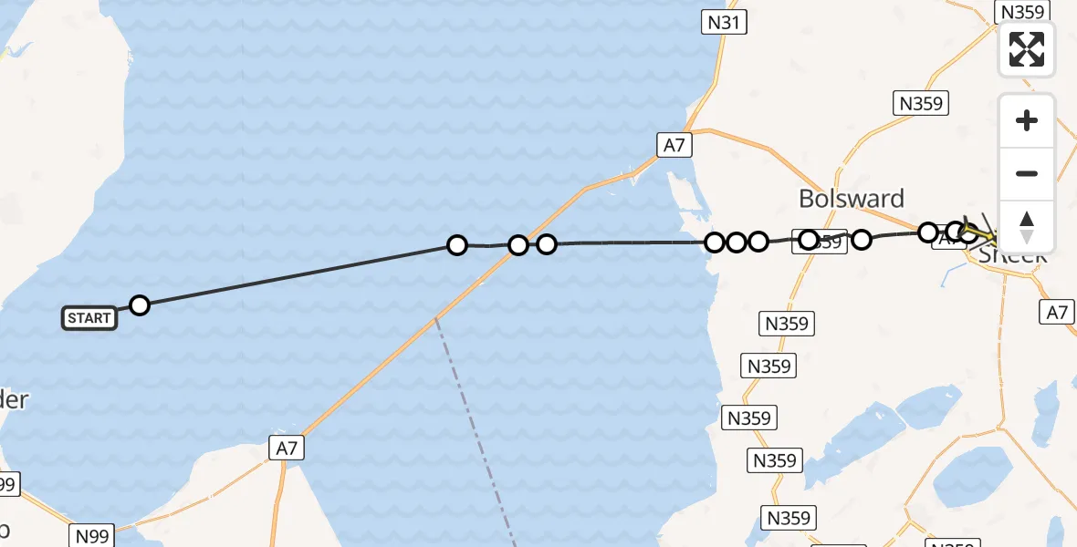 Routekaart van de vlucht: Ambulanceheli naar Ysbrechtum, Stadsrondweg-Noord