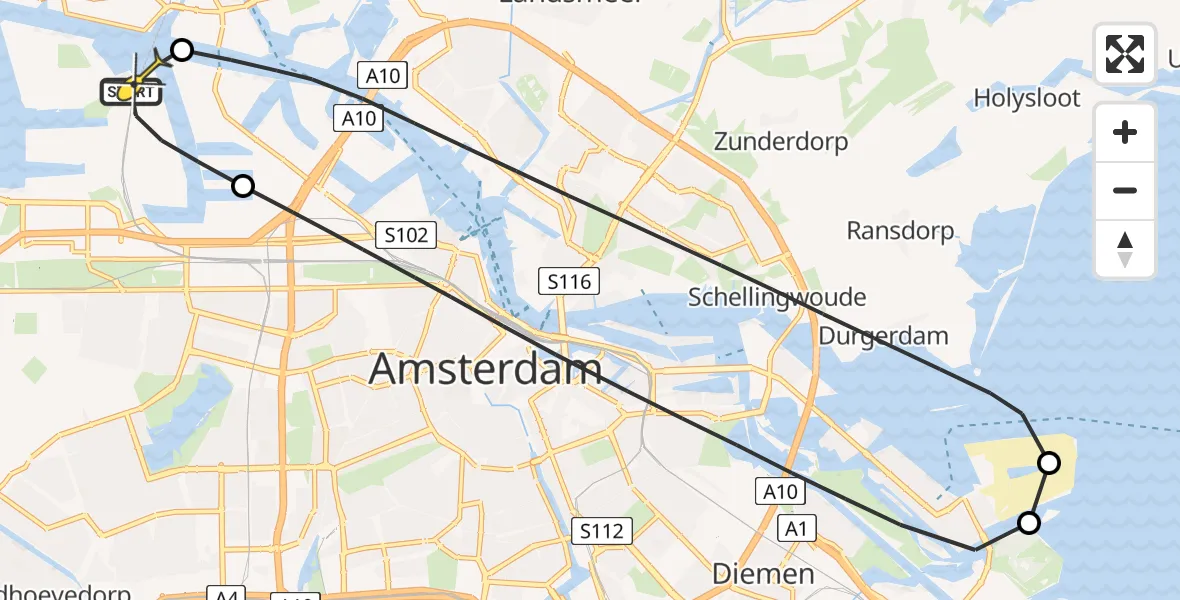 Routekaart van de vlucht: Lifeliner 1 naar Amsterdam Heliport, Bosporushaven