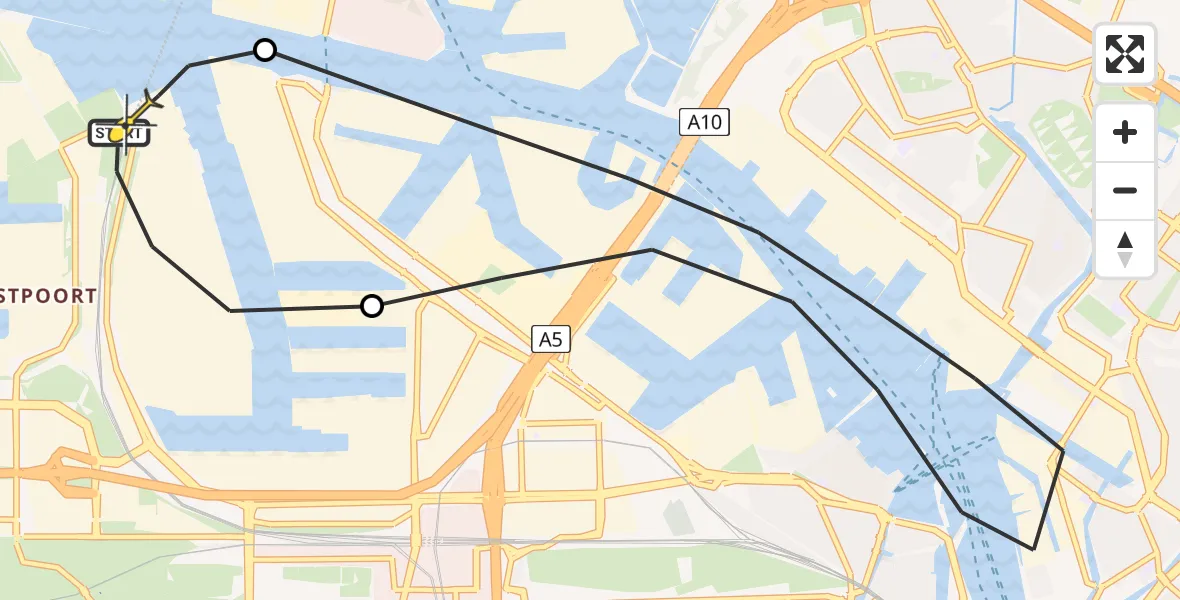 Routekaart van de vlucht: Lifeliner 1 naar Amsterdam Heliport, Westhaven