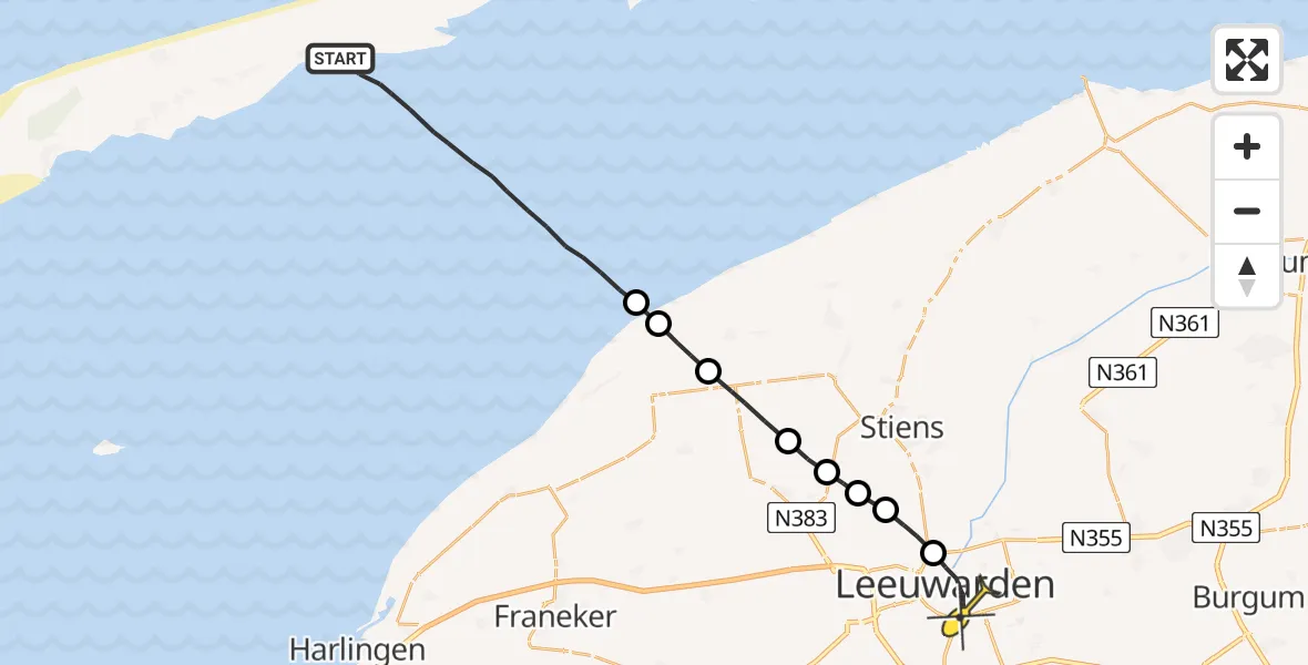 Routekaart van de vlucht: Ambulanceheli naar Leeuwarden, Henri Dunantweg