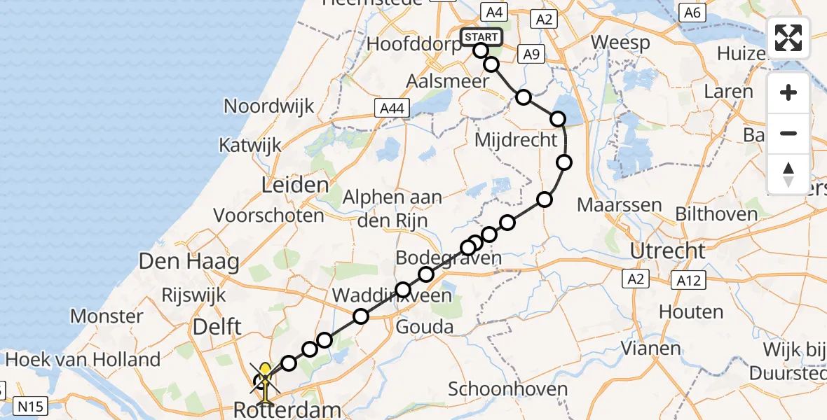 Routekaart van de vlucht: Politieheli naar Rotterdam The Hague Airport, Westerkimweg