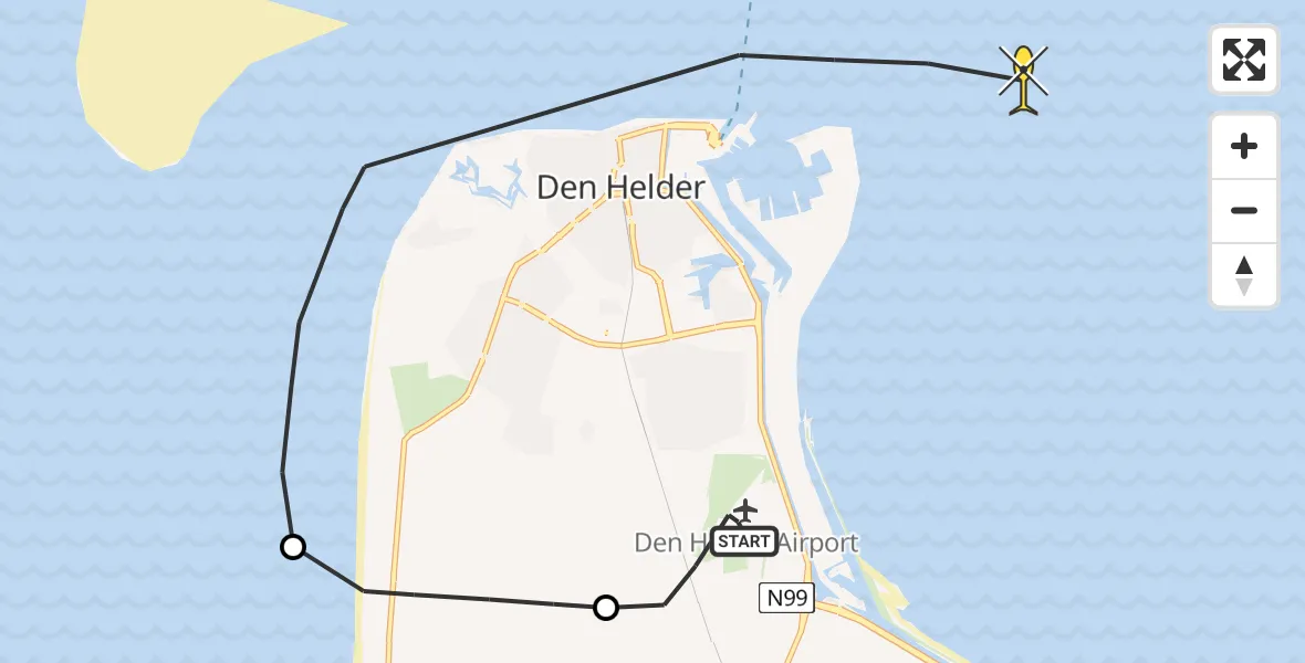 Routekaart van de vlucht: Kustwachthelikopter naar Den Helder, Middenvliet