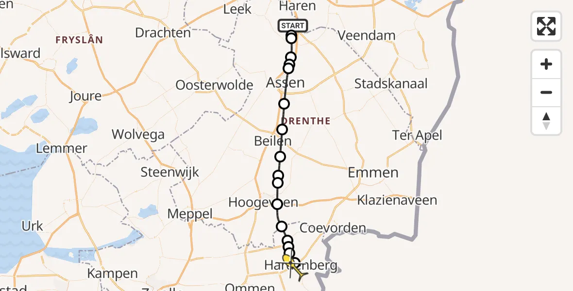 Routekaart van de vlucht: Lifeliner 4 naar Hardenberg, Moespot