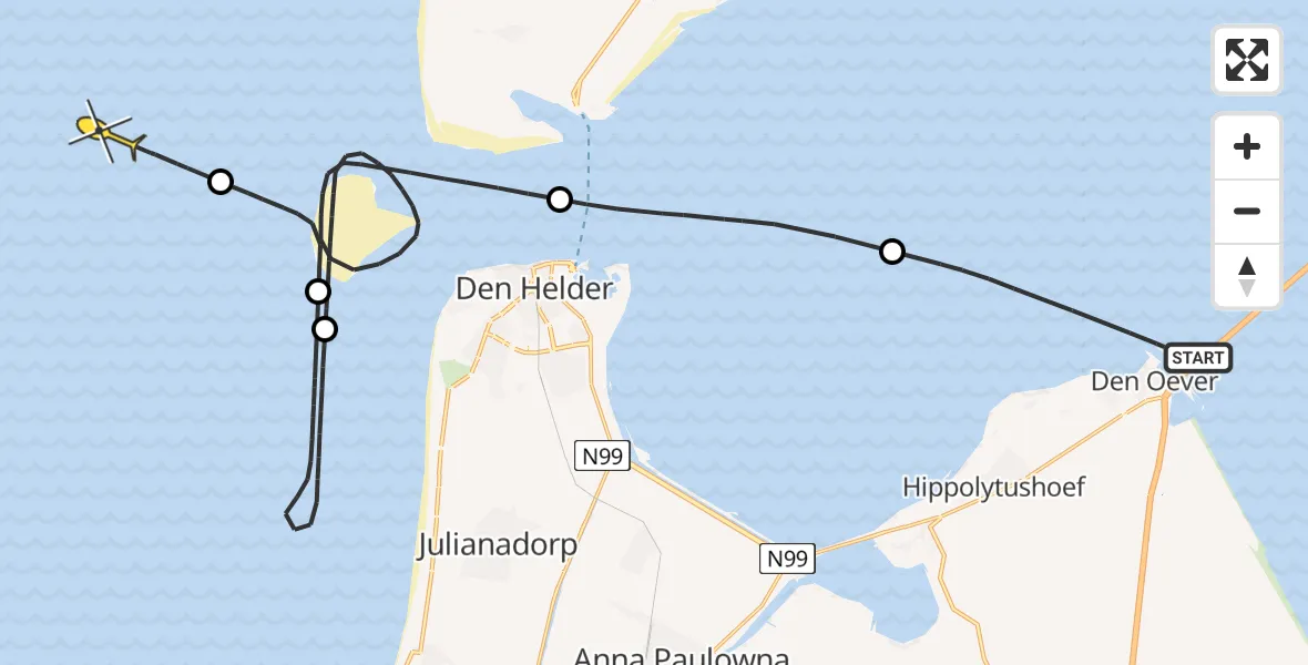 Routekaart van de vlucht: Kustwachthelikopter naar Dokweg