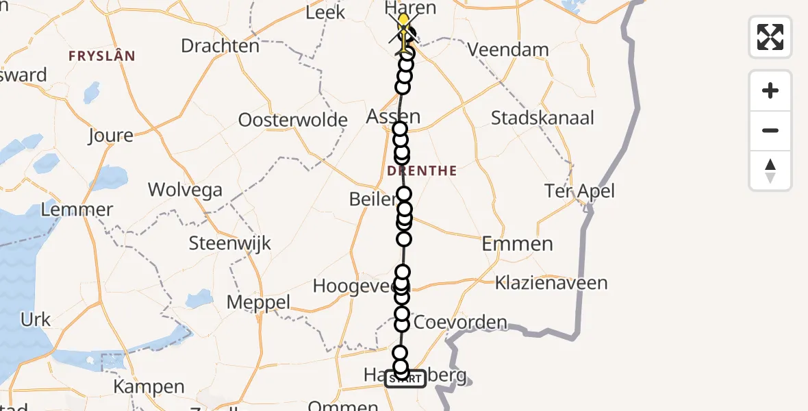 Routekaart van de vlucht: Lifeliner 4 naar Groningen Airport Eelde, Zonnepark Heemserpoort