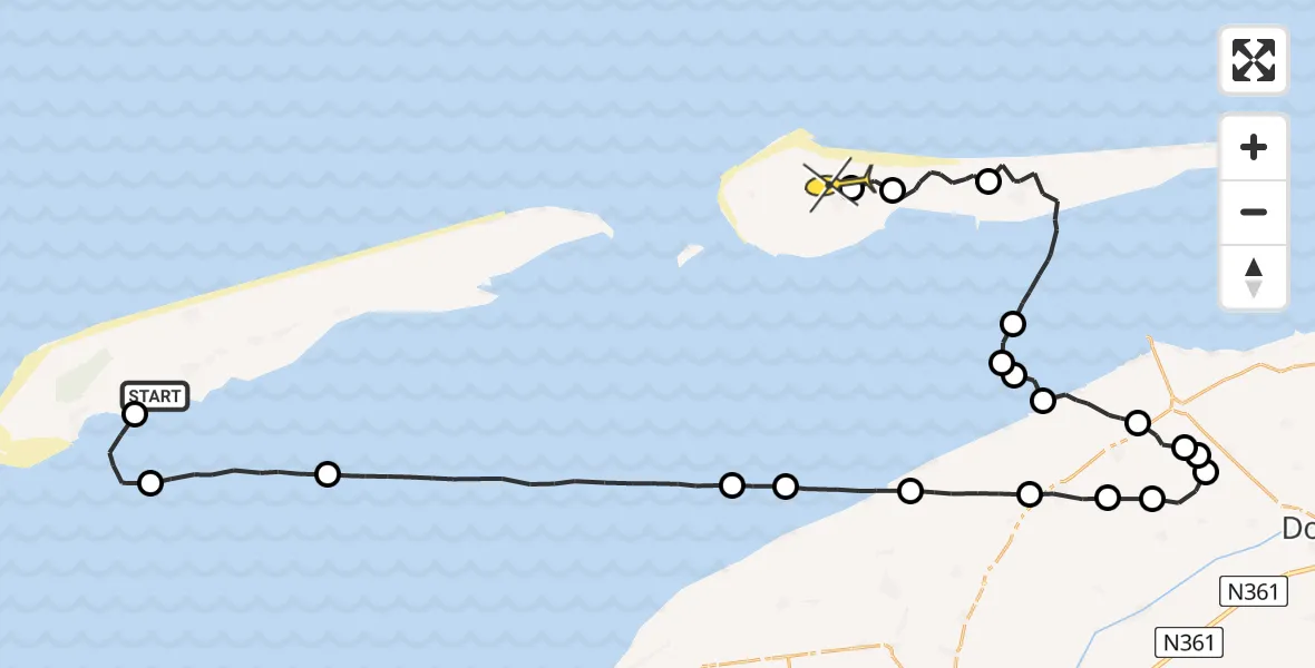 Routekaart van de vlucht: Ambulanceheli naar Ameland Airport Ballum, Westerdijk